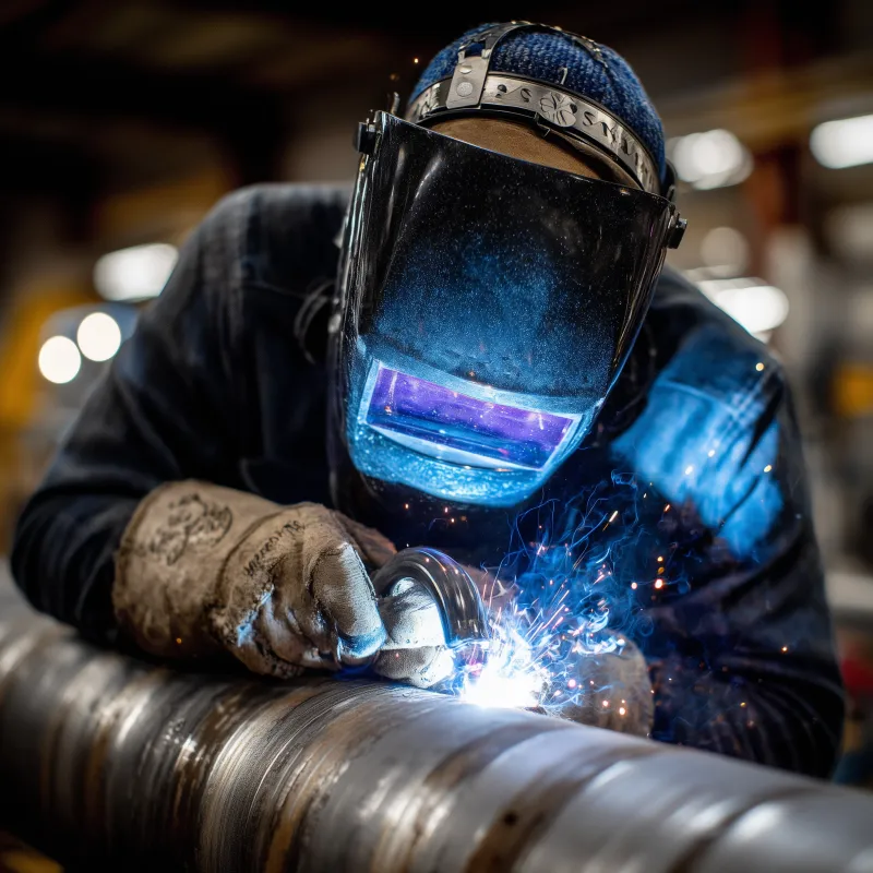 Welder demonstrating how to pass 5g welding position test on fixed horizontal pipe