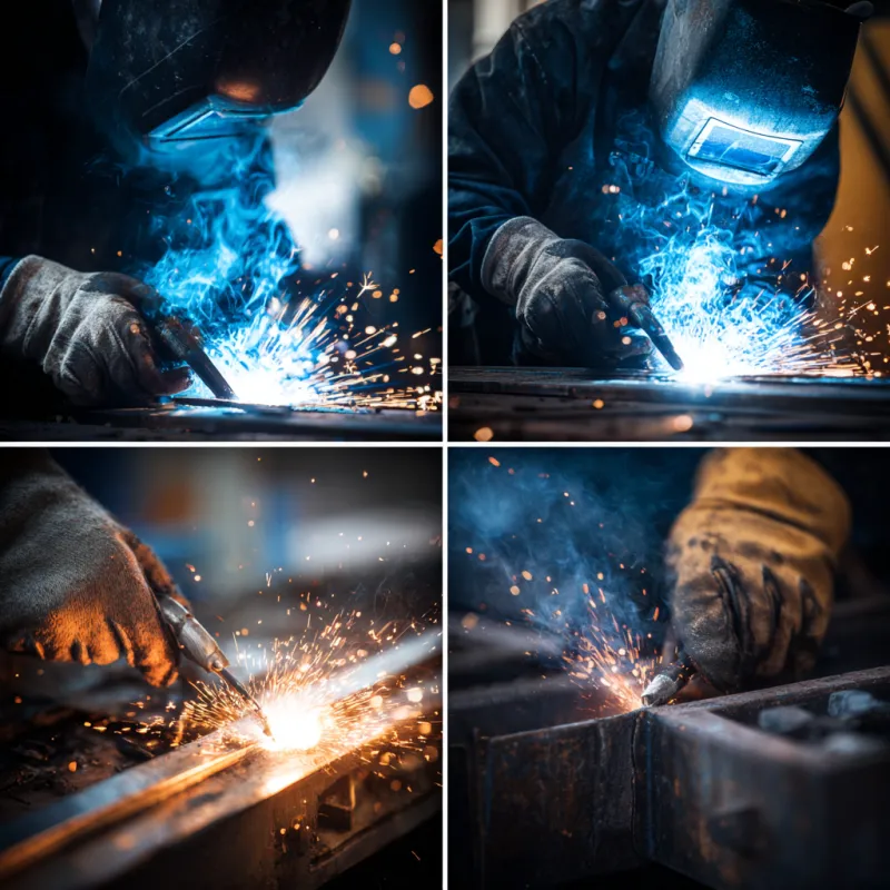 Welder practicing what is 1g welding position on flat plate