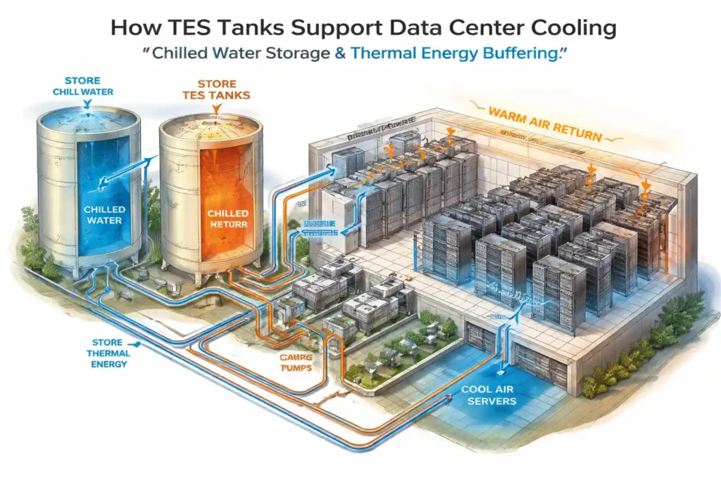 how do tes tanks support data center cooling with chilled water storage