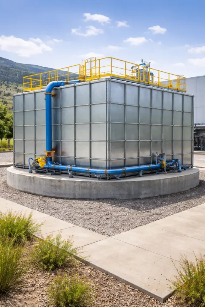 Modular tank anchored on a seismic-rated ringwall foundation