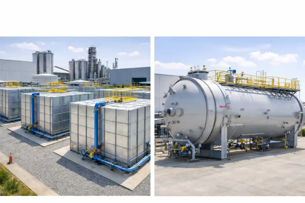 Modular tanks compared to a single pressure vessel at an industrial site