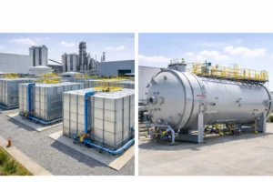 Modular tanks compared to a single pressure vessel at an industrial site