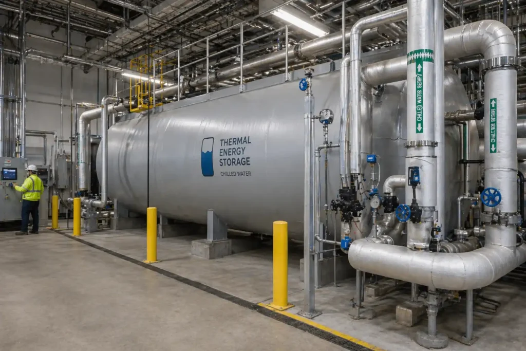 large-scale thermal storage tanks balancing peak demand at industrial facility