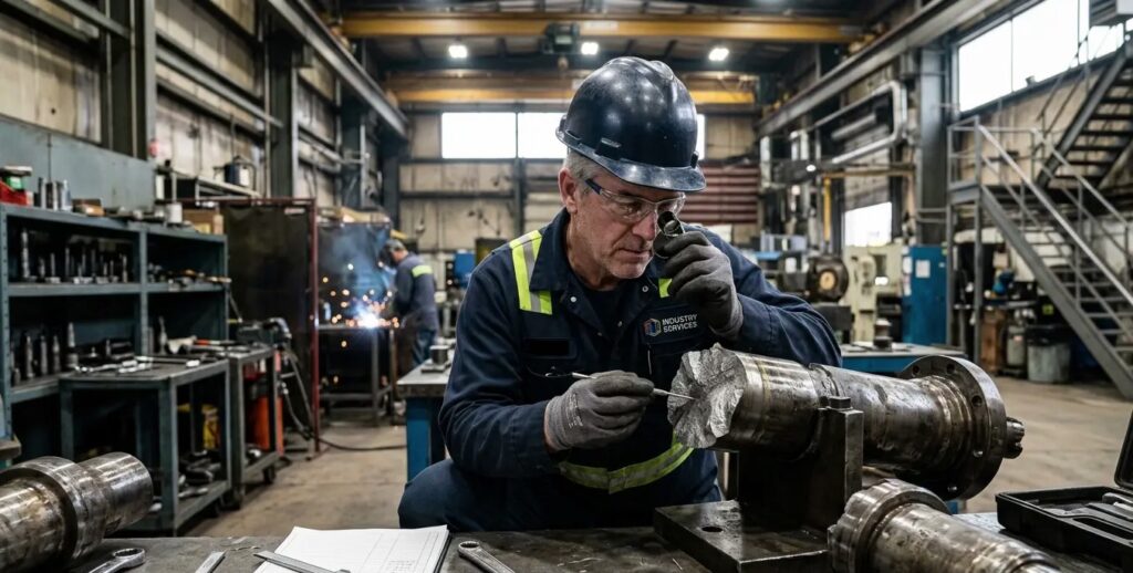 Engineer analyzing tensile failure in industrial equipment
