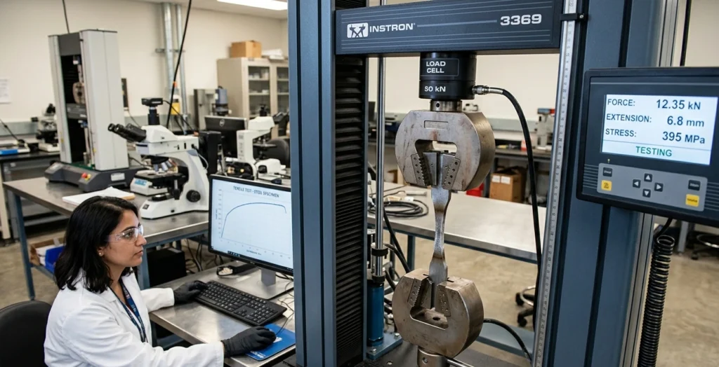 Tensile test failure analysis in industrial materials