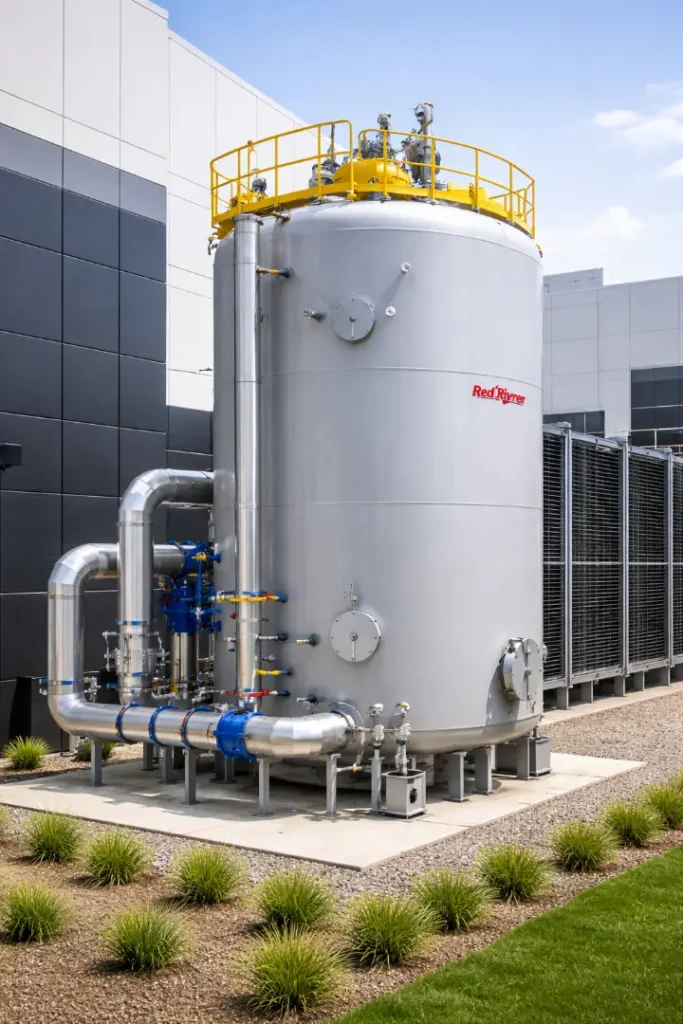 Chilled water thermal storage tank at a data center facility