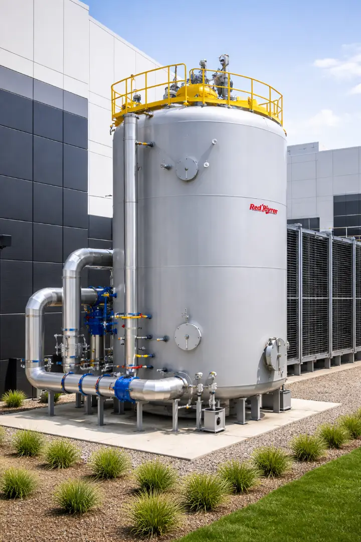 Chilled water thermal storage tank at a data center facility