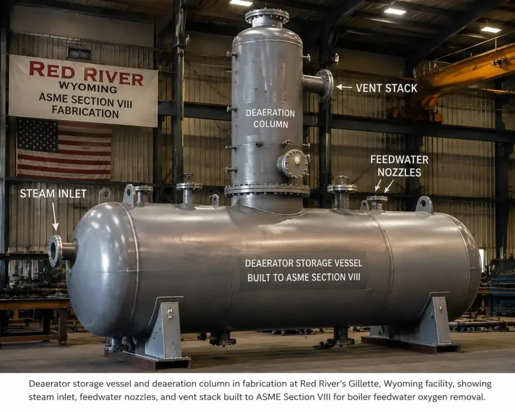 Deaerator tank oxygen removal boiler feedwater ASME fabrication Red River Wyoming