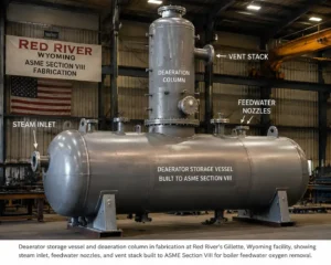 Deaerator tank oxygen removal boiler feedwater ASME fabrication Red River Wyoming
