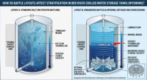 How do baffle layouts affect stratification thermal storage tank Red River Wyoming