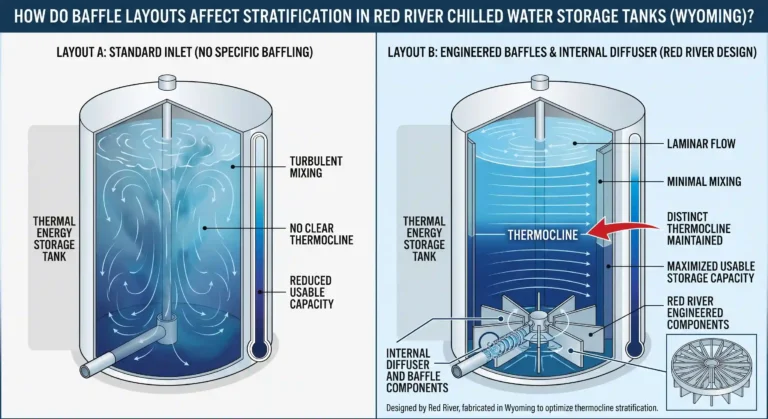 How do baffle layouts affect stratification thermal storage tank Red River Wyoming