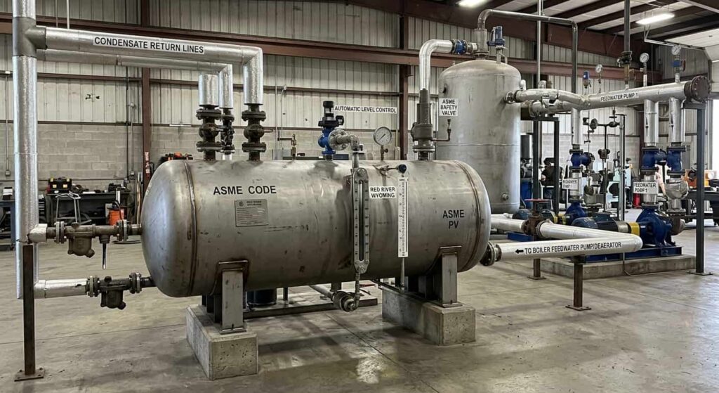 Condensate tank placement in boiler feedwater system ASME fabrication Red River Wyoming