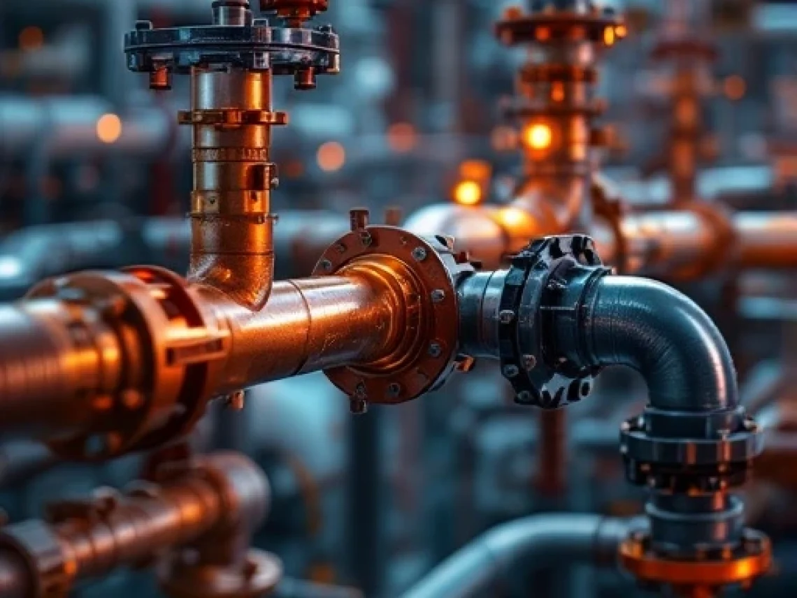 Industrial Steel Piping System with Valves