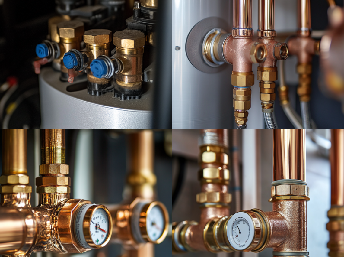 Close-up of a heating system expansion vessel showing water level and air chamber