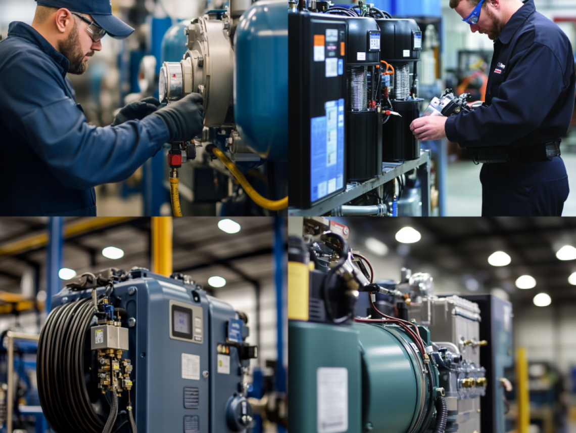Graphic comparing key benefits of U.S.-made air compressors, including high quality, long lifespan, local repair access, and support for American labor and sustainability.
