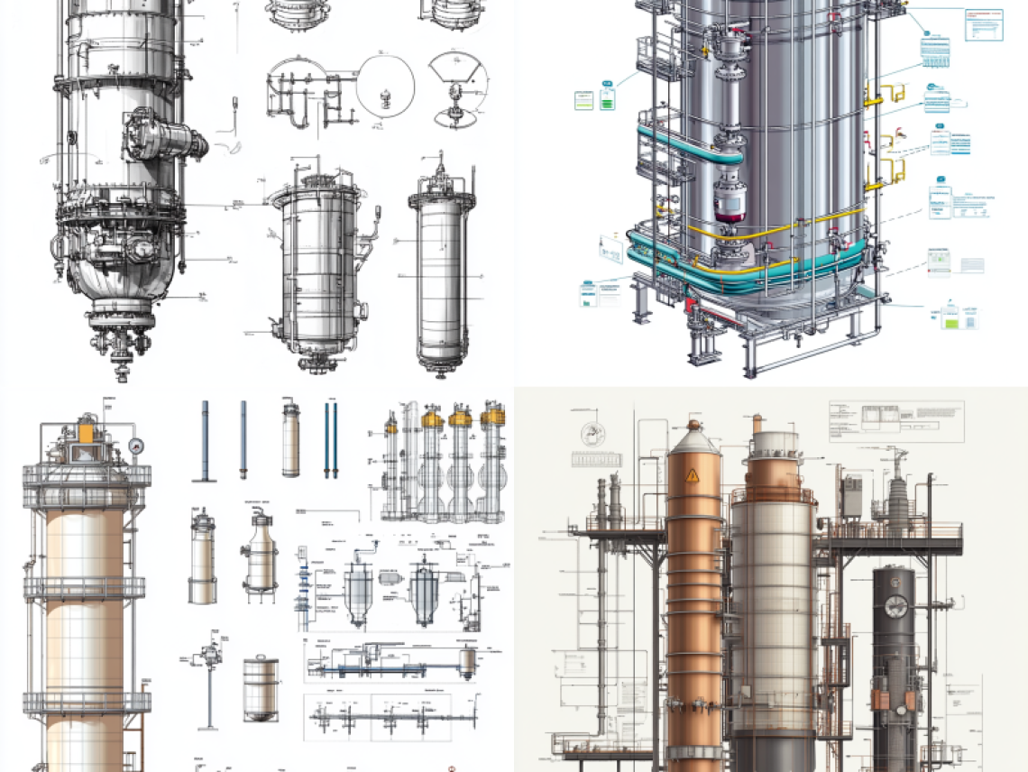 Diagram comparing a pressure vessel and a distillation column
