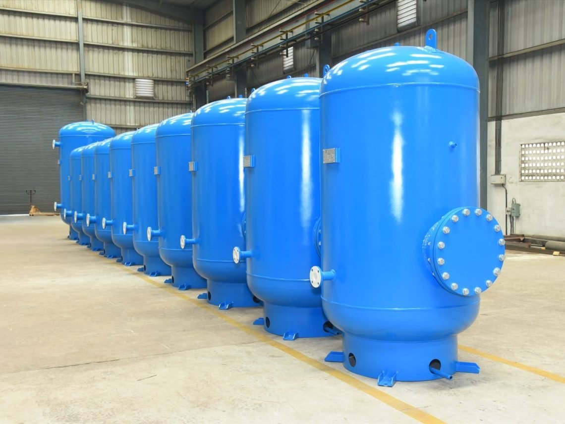 row of blue tanks
