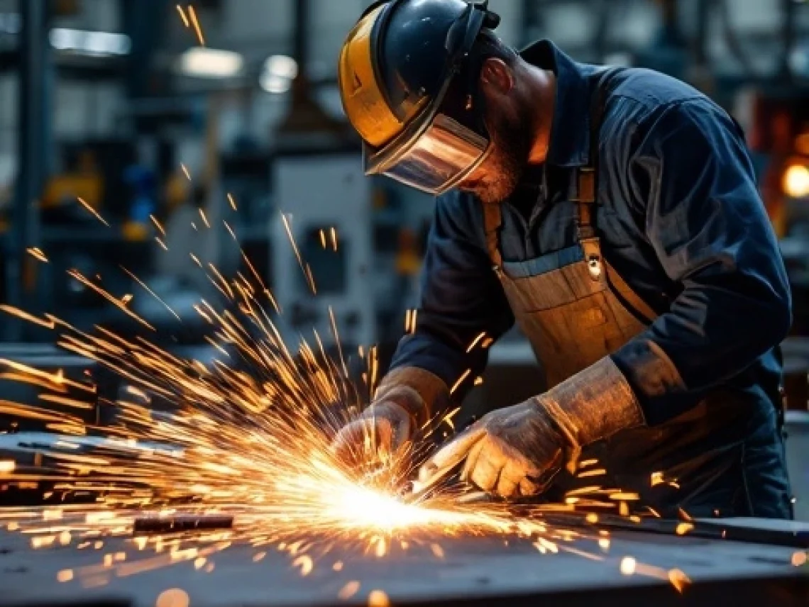 Industrial Welder at Work in a Fabrication Facility