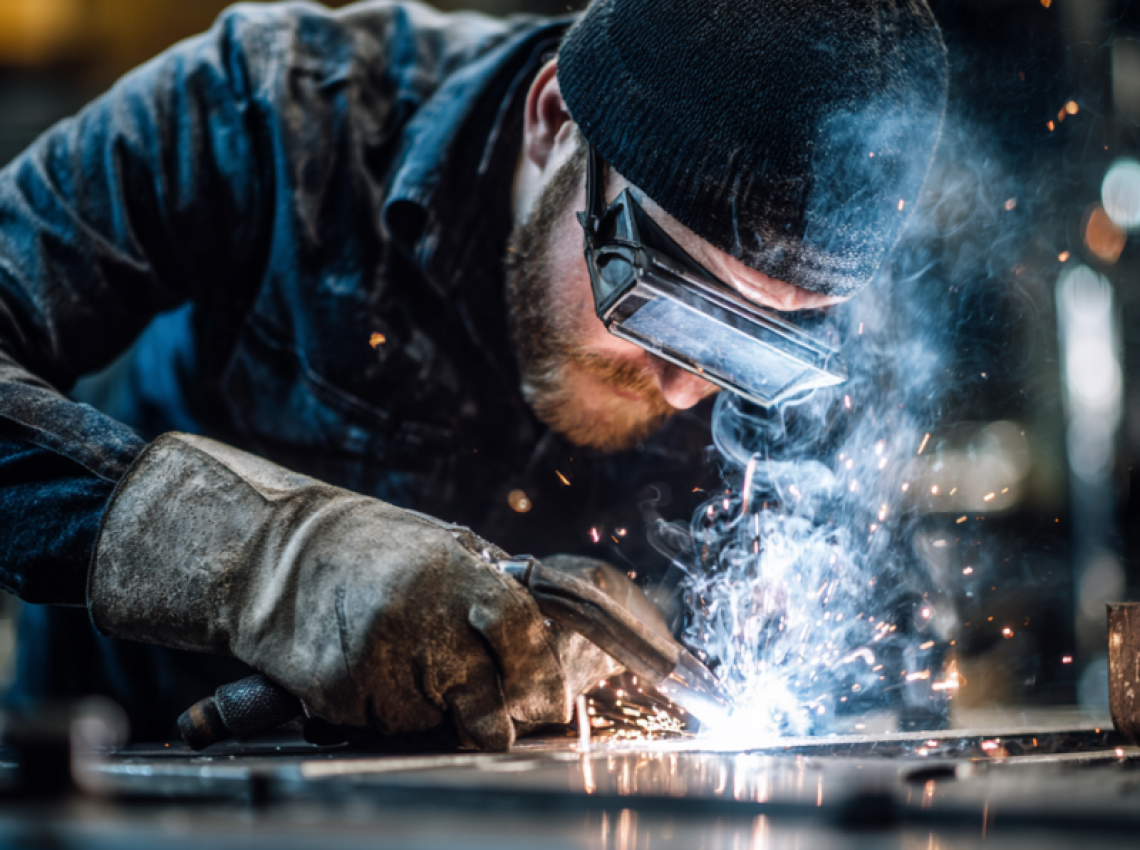 welder practicing welding certification training in workshop
